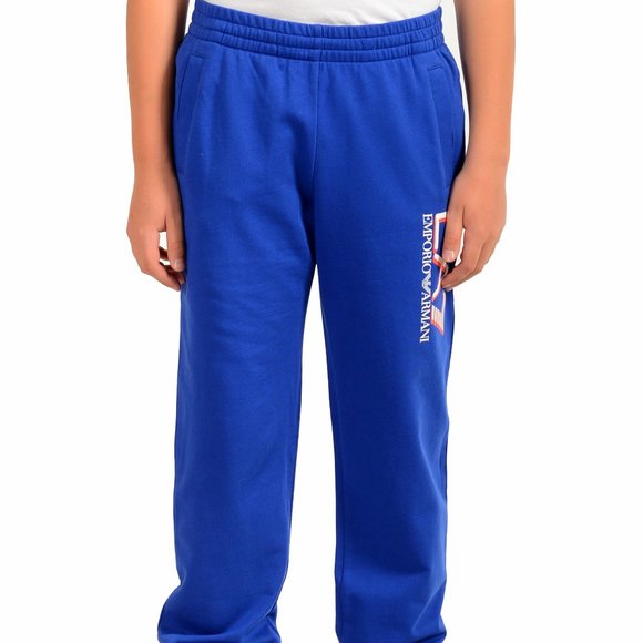 Emporio Armani EA7 Boys Bright Blue Logo Print Track Sweat Pants